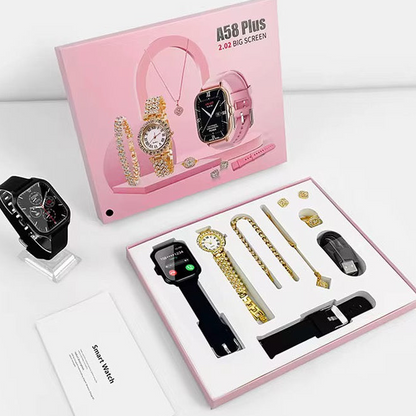Coffret Cadeau Élégance 7-en-1 – Smartwatch & Parure de Bijoux